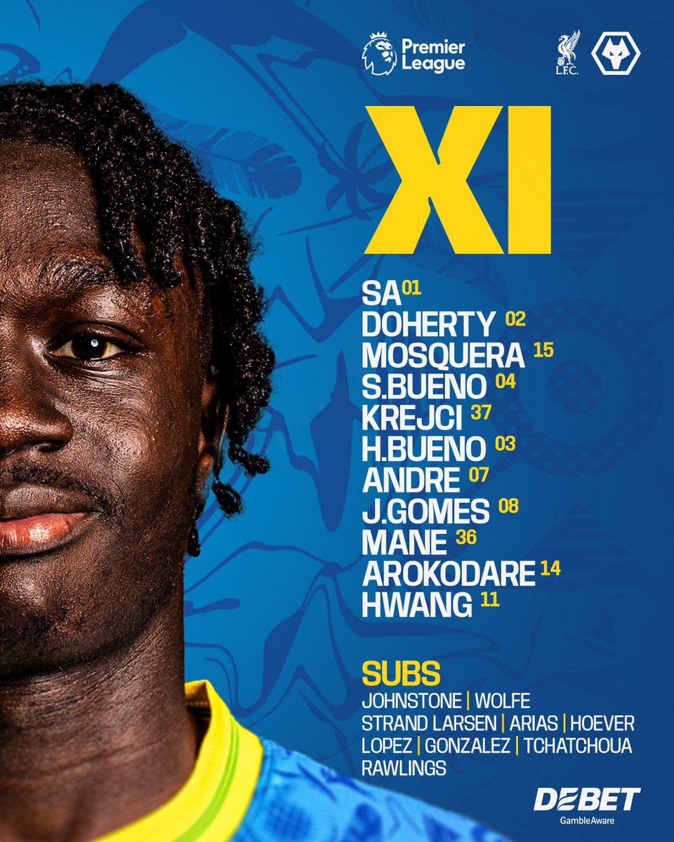 🔁 Four changes from #WOLBRE
🆕 Mane's first <a href="/premierleague/">Premier League</a> start
🇳🇬 Tolu leads the line

How we line-up to take on <a href="/LFC/">Liverpool FC</a> 📋