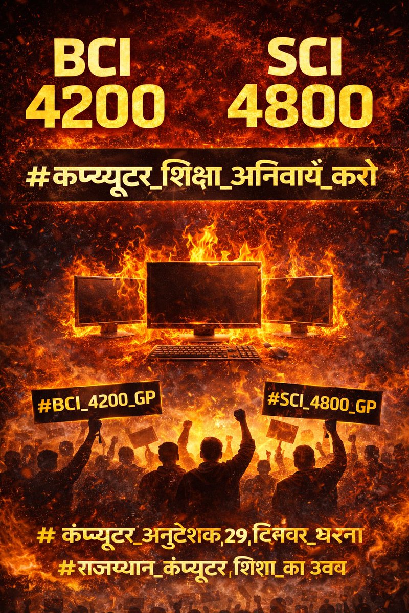 आज के ट्रेंड का उद्देश्य।
✍️सोए हुए साथियों को जगाना।
#कंप्यूटर_अनुदेशक_29_दिसम्बर_धरना
#राजस्थान_कंप्यूटर_शिक्षा_का_उदय

समय: 7 बजे से ट्रेंड होने तक।✊✊