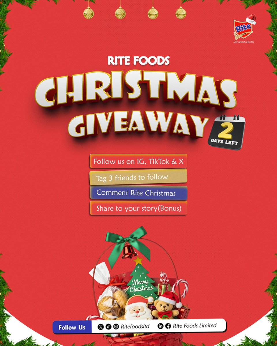 2 days left. Have you entered yet?

3 prizes are going somewhere. Make sure it's your house 

✅ Follow us on IG, TikTok &amp; X
✅ Tag 3 friends (they must follow)
✅ Comment "RITE CHRISTMAS"
✅ Share to your story (Bonus)

3 winners. December 29.
End the year with a bang.