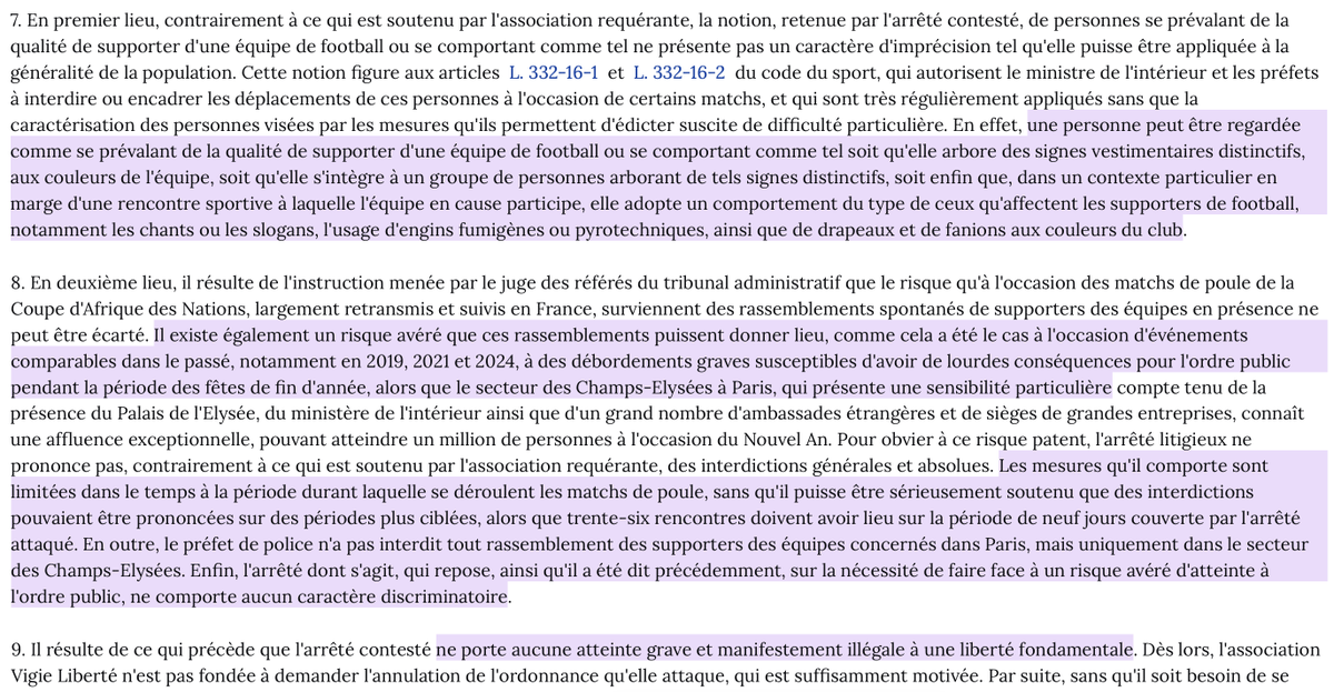 Football &amp; liberté de réunion : En référé, le <a href="/Conseil_Etat/">Conseil d'État</a> valide l'interdiction des regroupements autour des Champs-Elysées.

Et ce, envers toutes les « personnes se prévalant de la qualité de supporter des équipes de football disputant » la Coupe d'Afrique des Nations (CAN).