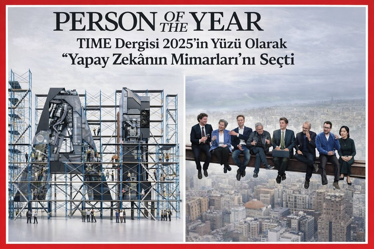 sab_ai_'s tweet photo. @TIME dergisi, geleneksel "Yılın Kişisi" seçiminde bu yıl farklı bir karar alarak yapay zeka sektörünün öncü isimlerini kapağına taşıdı.

Dergi, iki farklı kapak tasarımıyla yayınlanan özel sayısında yapay zekanın dünya üzerindeki artan etkisine dikkat çekti. Kapaklardan birinde AI yazısının bir gökdelen gibi inşa edildiği görülürken, diğerinde ise 1932 yılında çekilen ikonik "Lunch Atop a Skyscraper" fotoğrafına gönderme yapılıyor.

İkonik Fotoğrafa Modern Yorum
1932 yılında Rockefeller Center'ın inşaatı sırasında çekilen ünlü fotoğraf, 11 demir işçisinin 260 metre yükseklikte, herhangi bir güvenlik ekipmanı olmadan oturup öğle yemeği yediği anı ölümlüleştirmişti. TIME'ın yeni kapağında ise 8 yapay zeka lideri, benzer şekilde bir AI gökdeleninin zirvesinde yan yana oturmuş, birbirleriyle sohbet eder vaziyette görülüyor.

TIME dergisinin konuya ilişkin yayınladığı yazıda, dünyadaki güç dengesinin değiştiği vurgulanıyor. Yazıda, "İnsanlık bir sabah uyandı ve direksiyonda artık sadece siyasetçilerin olmadığını gördü. Çip üretenler, model eğitenler ve veri merkezi kuranlar da orada" ifadeleri kullanıldı.

Dergi, 2025 yılını yapay zekanın basit bir araç olmaktan çıkıp dünya ekonomisini, savaş stratejilerini, çocukların zihinsel gelişimini, işin tanımını ve tüm dünyayı yeniden şekillendirdiği bir dönüm noktası olarak nitelendiriyor.

Yazıda özellikle @NVIDIA CEO'su #Jensen_Huang'ın deri ceketiyle birlikte dev veri merkezlerinin simgesi haline geldiği belirtiliyor. TIME'a göre Beyaz Saray'dan Çin'e, Teksas çöllerindeki veri merkezlerinden telefonlardaki ekranlara kadar her şey artık aynı teknolojik ekosistemin parçası.

Dergi, Huang'ın ürettiği çiplerin "dünyanın yeni elektriği" haline geldiğini, bunların şehirleri değil ama kararları aydınlatan ışıklar olduğunu vurguluyor.

TIME dergisi önceki yıllarda 2023'te Taylor Swift'i, 2024'te ise Donald Trump'ı "Yılın Kişisi" olarak seçmişti. Bu yılki tercih, teknoloji sektörünün artan etkisinin bir göstergesi olarak yorumlanıyor.
________
#cumartesi