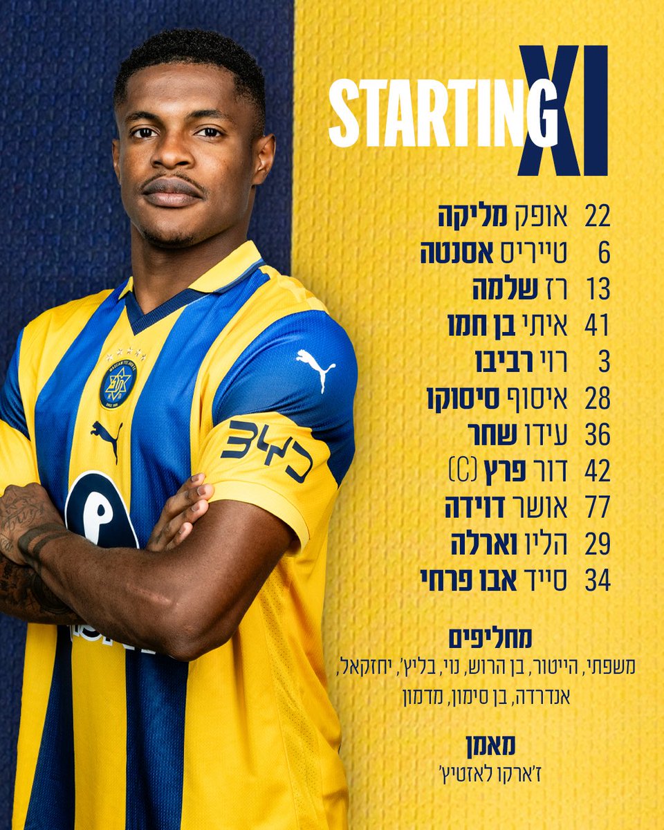 MaccabiTLVFC's tweet image. ה-11 שלנו היום בבלומפילד 🟡🔵

#רקמכבי