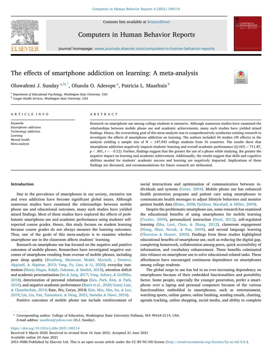 isciverse's tweet image. Smartphone addiction has negative impacts on student learning and overall academic performance.

The greater the use of a phone while studying, the greater the negative impact on learning.

The skills and cognitive abilities students needed for academic success are negatively…