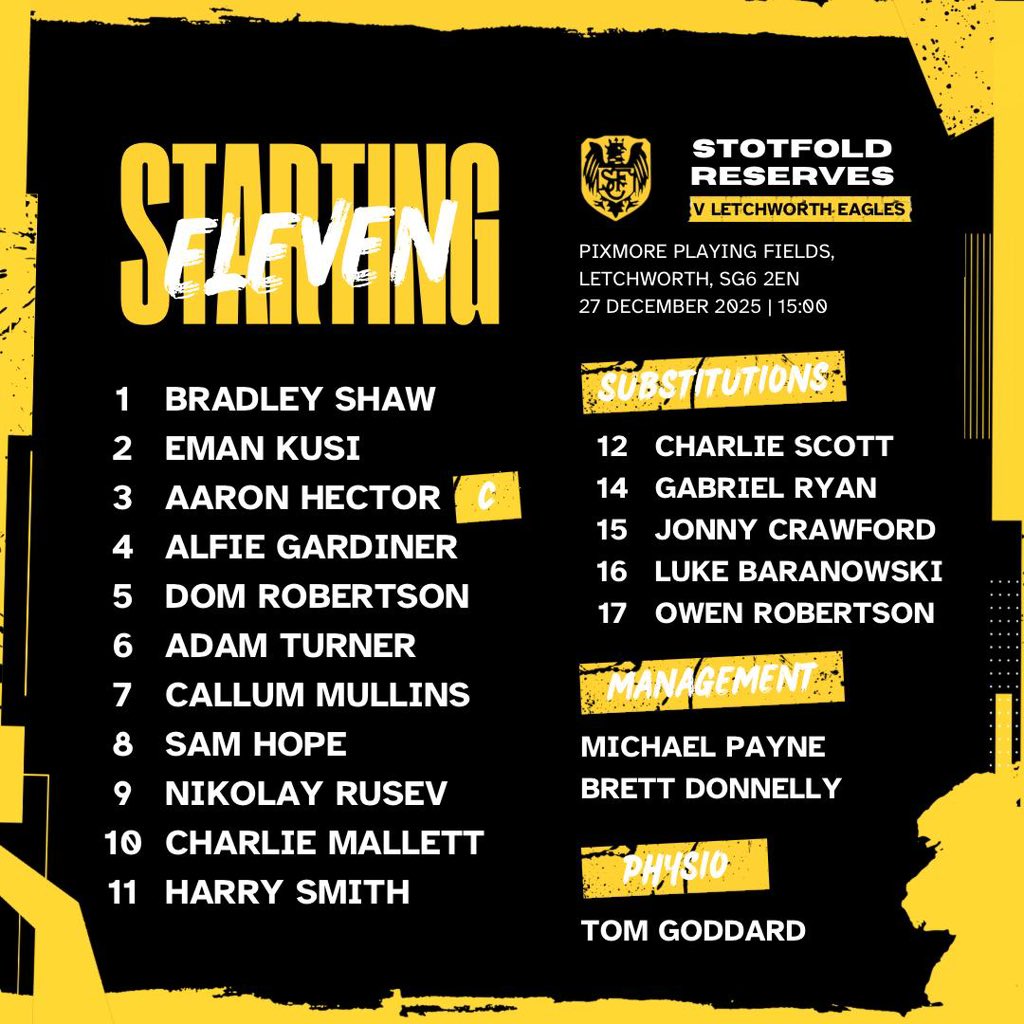 stotfoldDevs's tweet image. How we line up this afternoon in the local derby.
#UpTheFold 🟠⚫️