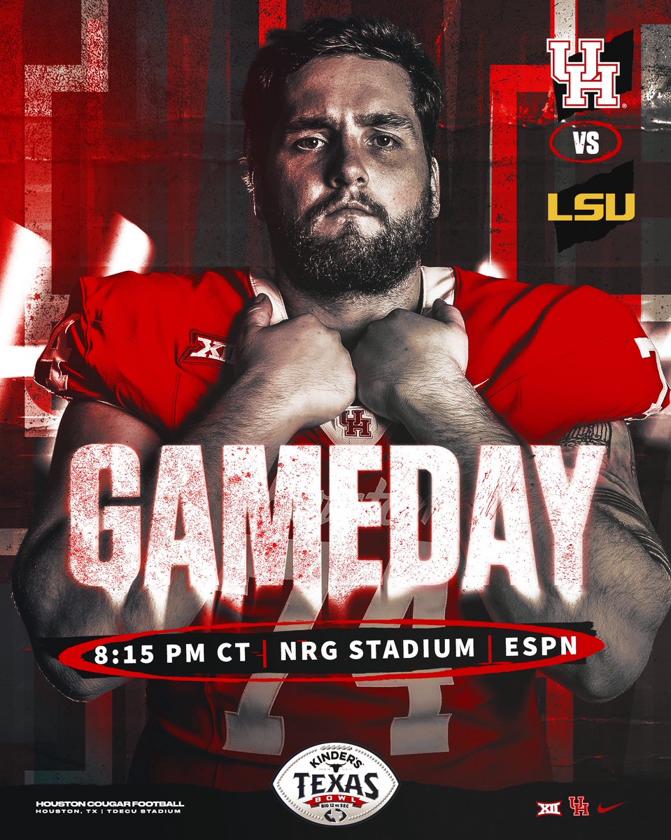 UHCougarFB's tweet image. IT’S GAMEDAY!

🆚 LSU
⏰ 8:15 PM
📍NRG Stadium
📺 ESPN
