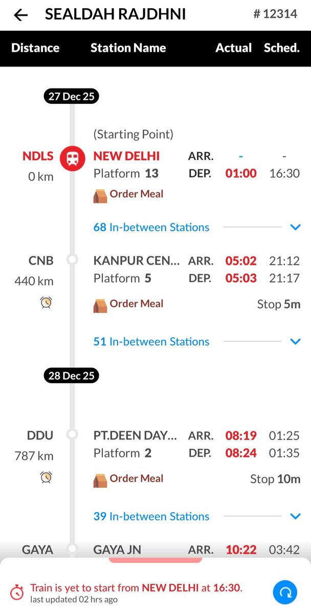 Scheduled for 4:30 PM, departing at 1:00 AM — "Sealdah Rajdhani" isn’t delayed, it’s just following “Government Standard Time.”
By the time it moves, democracy has slept, woken up, and slept again.
Proof that in India, even deadlines need official approval. <a href="/AshwiniVaishnaw/">Ashwini Vaishnaw</a>