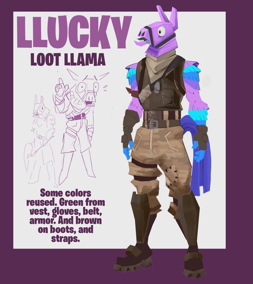 DOCMARVELLO's tweet image. LLUCKY!
Nervous wreck. He knows what happens to piñatas :( Default llama concept.
#Fortnite 
#FortniteArt 
#digitalart
