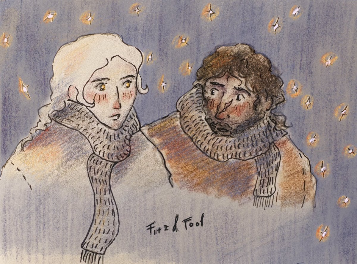 m_adlik's tweet photo. just finished assassin’s quest. these two are so dumb. I could not love them more. 
#rote #robinhobb #fitzandthefool #realmoftheelderlings #fanart https://t.co/jLQ0BO6Tma