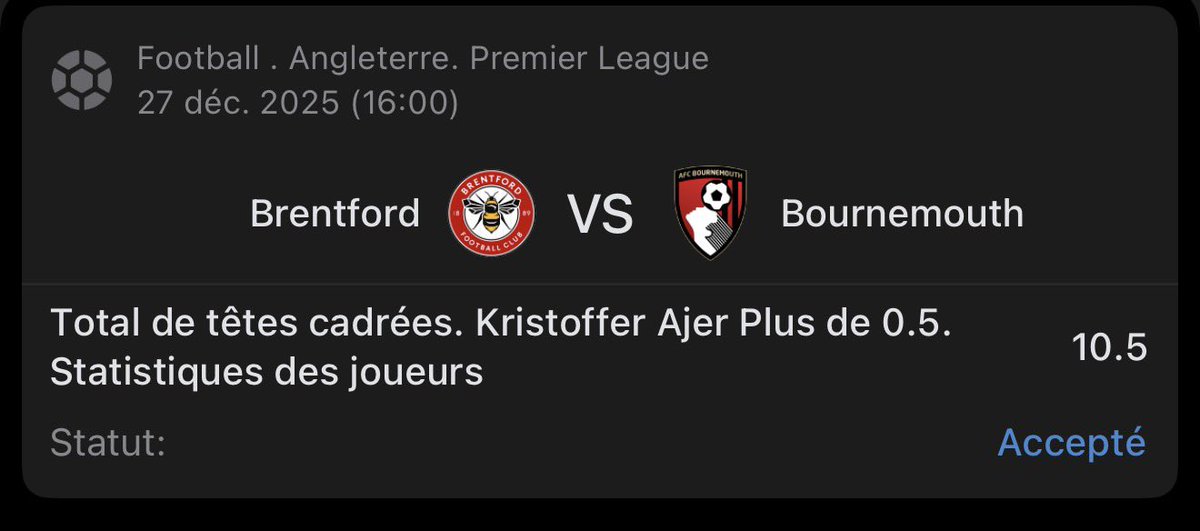 Je rajoute car la côte est pas mal… 

🎯 Ajer 1 tête cadrée @ 10.50