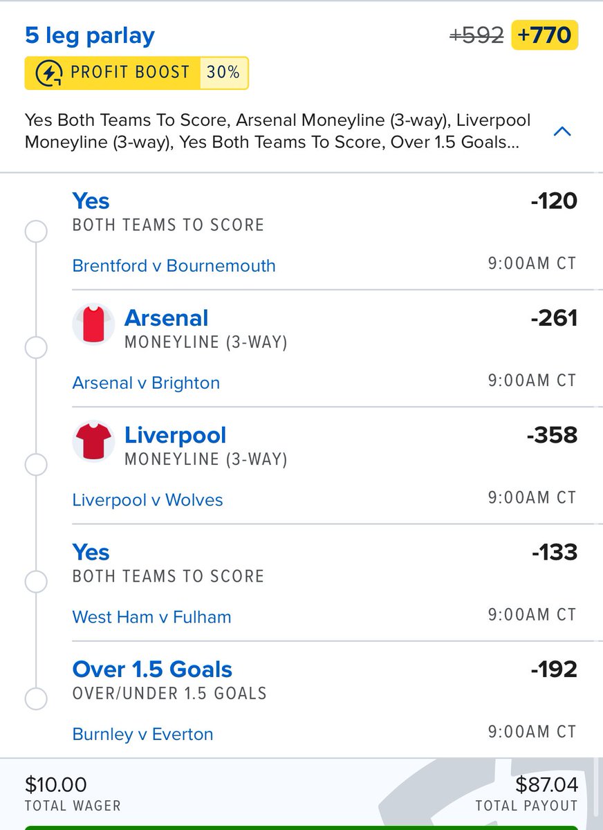 BeezysBets_'s tweet photo. EPL SOCCER PARLAY LOTTO
ODDS +592 —> +770 
30% PROFIT BOOST

GAMES START IN 26 MINUTES LOCK IN QUICK LMK IF YOU TAILED 

 https://t.co/yTXY86aP7u https://t.co/d9auvhJqPz
