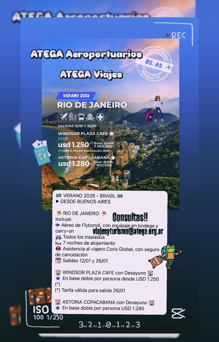 _ATEGA_'s tweet image. ‼️Viaja con ATEGA‼️ 
‼️Consulta Tarifas‼️ 
‼️ATEGA Viajes y Turismo‼️
‼️Todos los destinos‼️
‼️Tu Viaje es HOY‼️ 
‼️ATEGA Va‼️

✈️🚌🚲🏍️🚙⛴️🚁⏳💵 🏨😁🧳🏄🏿‍♂️⛷️🏖️🏔️

‼️Sabemos de Aeropuertos‼️
‼️Sabemos de Viajes‼️

👉viajesyturismo@atega.org.ar

#AtegaViajes #AtegaVa #ModoAtega…