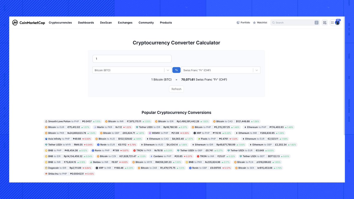 🔎 CMC Feature Highlight | Cryptocurrency Converter Think crypto prices  only move against the USD? Think again! With Cryptocurrency Converter you  can: 🔷 See your favorite assets priced in your preferred currency