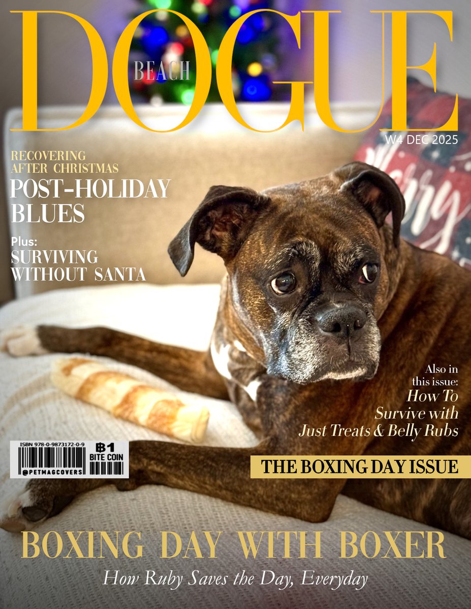 PetMagCovers's tweet image. Today, gracing the cover of DOGUE Magazine: Ruby ( @saltyriptides )
This beautiful girl shares her top tips for thriving post-Christmas, all while spreading positivity and empathy in abundance.

Don’t forget to follow Ruby, she is an absolute delight to behold.
#Dogs #BoxingDay
