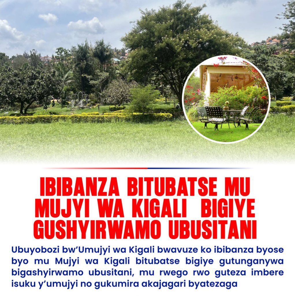 Ubuyobozi bw’Umujyi wa Kigali bwavuze ko ibibanza byose byo mu Mujyi wa Kigali bitubatse bigiye gutunganywa bigashyirwamo ubusitani, mu rwego rwo guteza imbere isuku y’umujyi no gukumira akajagari byatezaga. <a href="/CityofKigali/">City of Kigali</a> <a href="/REMA_Rwanda/">Rwanda Environment Management Authority</a> #kigali #Rwanda