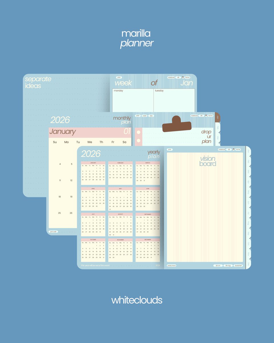 whitecloudspp's tweet photo. 🍥 marilla planner 2026 out now # #

- includes: hyperlink, 487 pages, free stk 
- format: pdf
- goodnote or notes plus are allowing 
- more info in pics

🥨 129 baht  order via line in bio !

#แพลนเนอร์2026  #digitalplanner #planner2026 #2026计划本 https://t.co/X2hRlfBa4j
