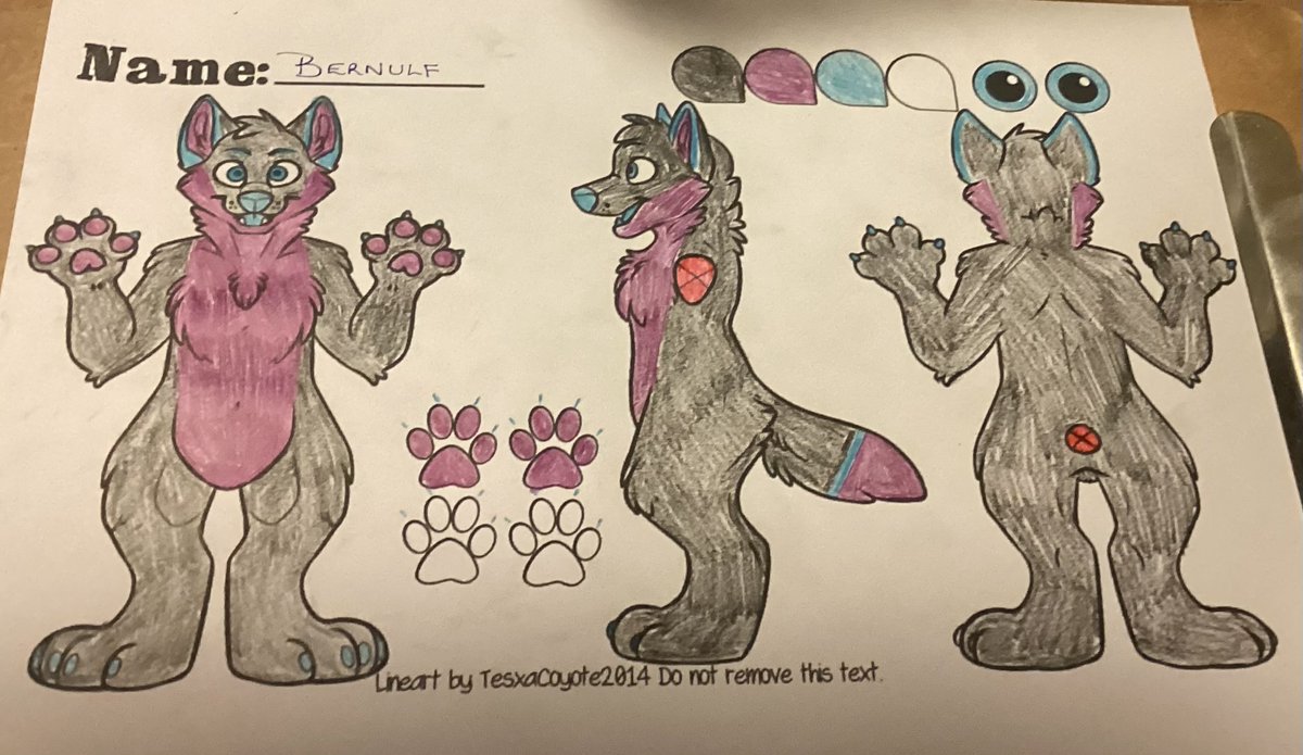 Bernulfwolf's tweet image. This is the first draft of Bernulf’s ref sheet.  I am considering a couple of little changes, but its quite close to what I have in my head.