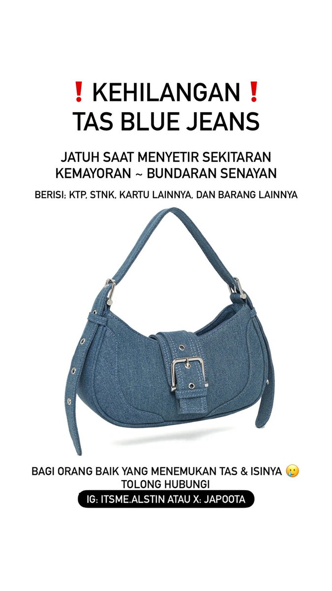 japoota's tweet image. DEAR X ALIAS TWITTER,
PLEASE DO YOUR MAGIC🥲

❗️KEHILANGAN TAS ❗️
Jatoh saat nyetir dan baru sadar pas di lampu merah bunderan senayan 😭
Berisi: KTP, STNK, Charger Ugreen, Powerbank Ugreen, dan barang lainnya

Bagi orang baik yg menemukan tolong DM 🥲