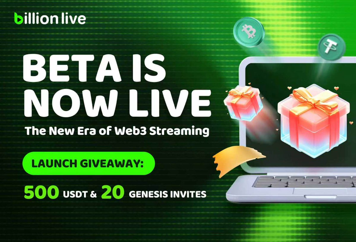 Billion_Global's tweet image. Billion Live Beta is OFFICIALLY LIVE!

#BillionLive is the ultimate stage for Web3 creators and traders. Stop switching tabs. Start trading live.

To celebrate, we're launching our first giveaway!

🎁 Prize Pool: 500 USDT + 20 Genesis Invites
(Note: Invite-only access. Lock in…