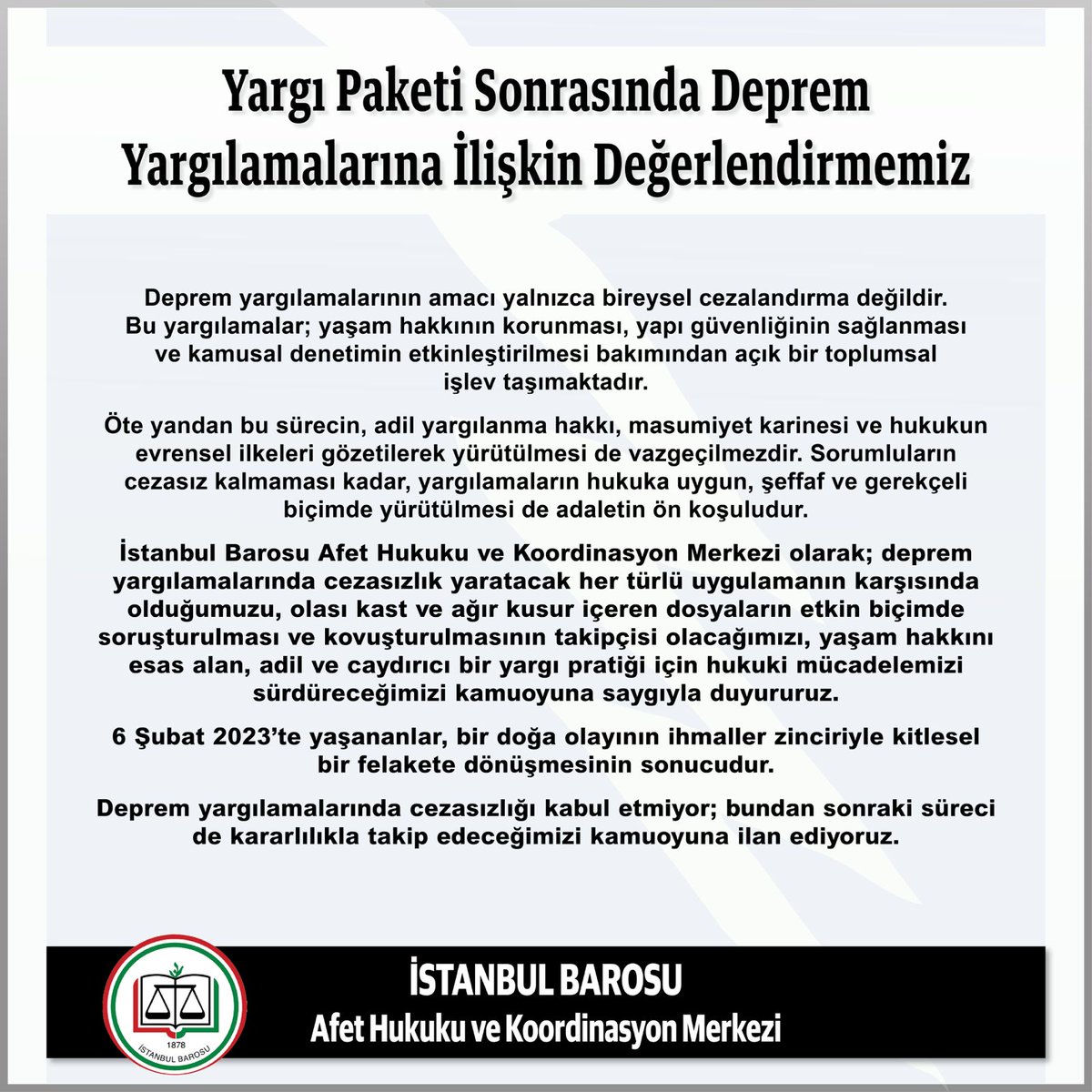 İstanbul Barosu Afet Hukuku ve Koordinasyon Merkez tweet media