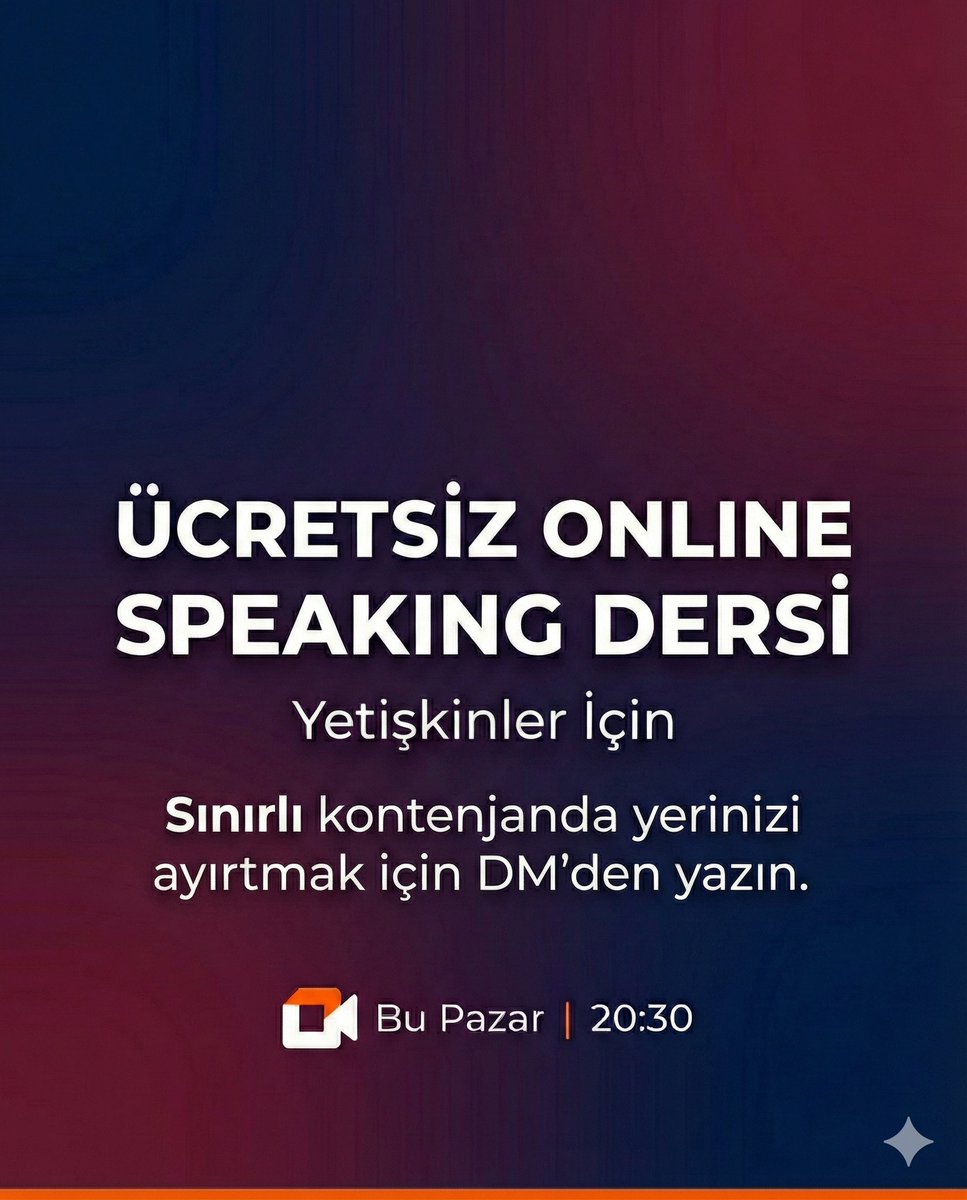 İngilizce Konuşma Engelini Bu Pazar Birlikte Aşalım! 

İngilizce anlıyor ama konuşamıyor musunuz? Kariyerinizde veya sosyal hayatınızda kendinizi İngilizce ile ifade etmenin vakti geldi. Yetişkinlere özel hazırladığımız bu interaktif derste, teoriden çıkıp pratiğe odaklanıyoruz!