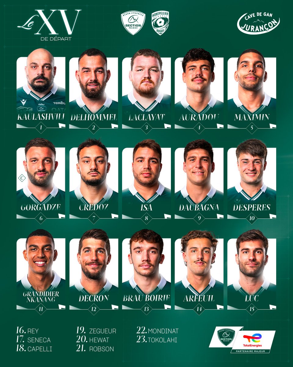 📋 𝐋𝐚 𝐜𝐨𝐦𝐩𝐨

🔥 Nos 23 𝐕𝐞𝐫𝐭 𝐞𝐭 𝐁𝐥𝐚𝐧𝐜 pour recevoir Montpellier dimanche à l'occasion du Boxing Day ! 

#SPMHR #BoxingDayRugby #TOP14 #HonhaSection