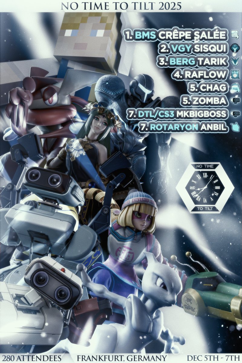 2becommunity's tweet image. No Time To Tilt 2025, what a banger of an event. 🔥
Perfect ending for this year😌
Congrats to Crêpe Salée defending the title💪

🏆 BMS|crêpe salée
🥈 @TheSisqui 
🥉 @TarikDee 
🏅 @Rafloww 
5. @ZombaSalvatore &amp;amp; @Chagspc 
7. @MKBigBoss_SSBU &amp;amp; @AnbilM2 

📺 VODs 👇