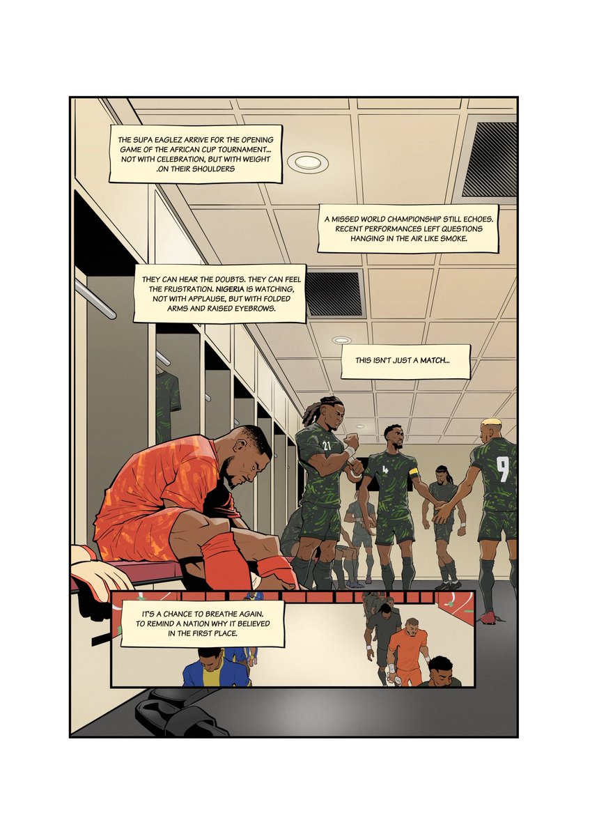 artsbynonso's tweet image. So I’m working on a comic following the super eagles Afcon journey. Wanted to post the first few pages covering the game vs Tanzania before the next match but I couldn’t finish in time. Anyways, here’s page 1, others dropping soon. Let’s go Eaglez!