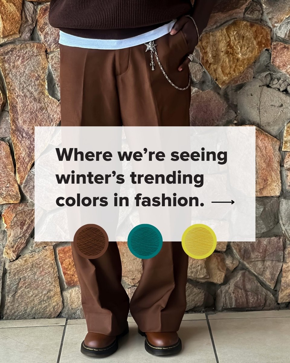 SockClub's tweet image. Fashion right now = our trending yarn colors 
🤎 Moose (chocolate brown) 
🩵 Teal (deep blue-green) 
💛 Goldenrod (vibrant yellow) 

From runways to street style, winter 2026 colors are here 

#ColorTrends #FashionTrends #CustomSocks