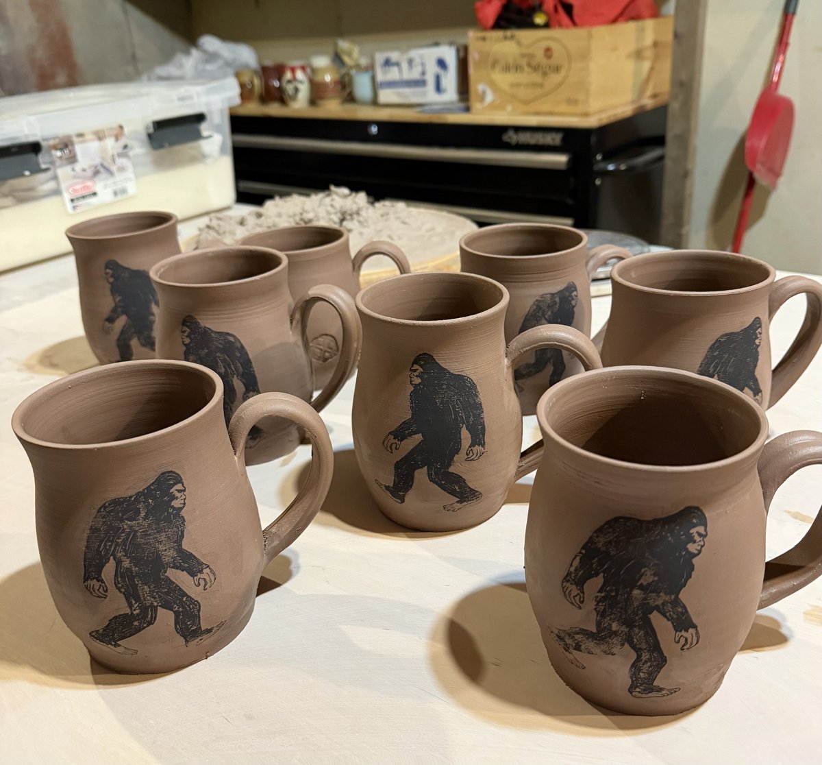 gaylestc's tweet image. I love working on these. #bigfoot #ceramics #mugs