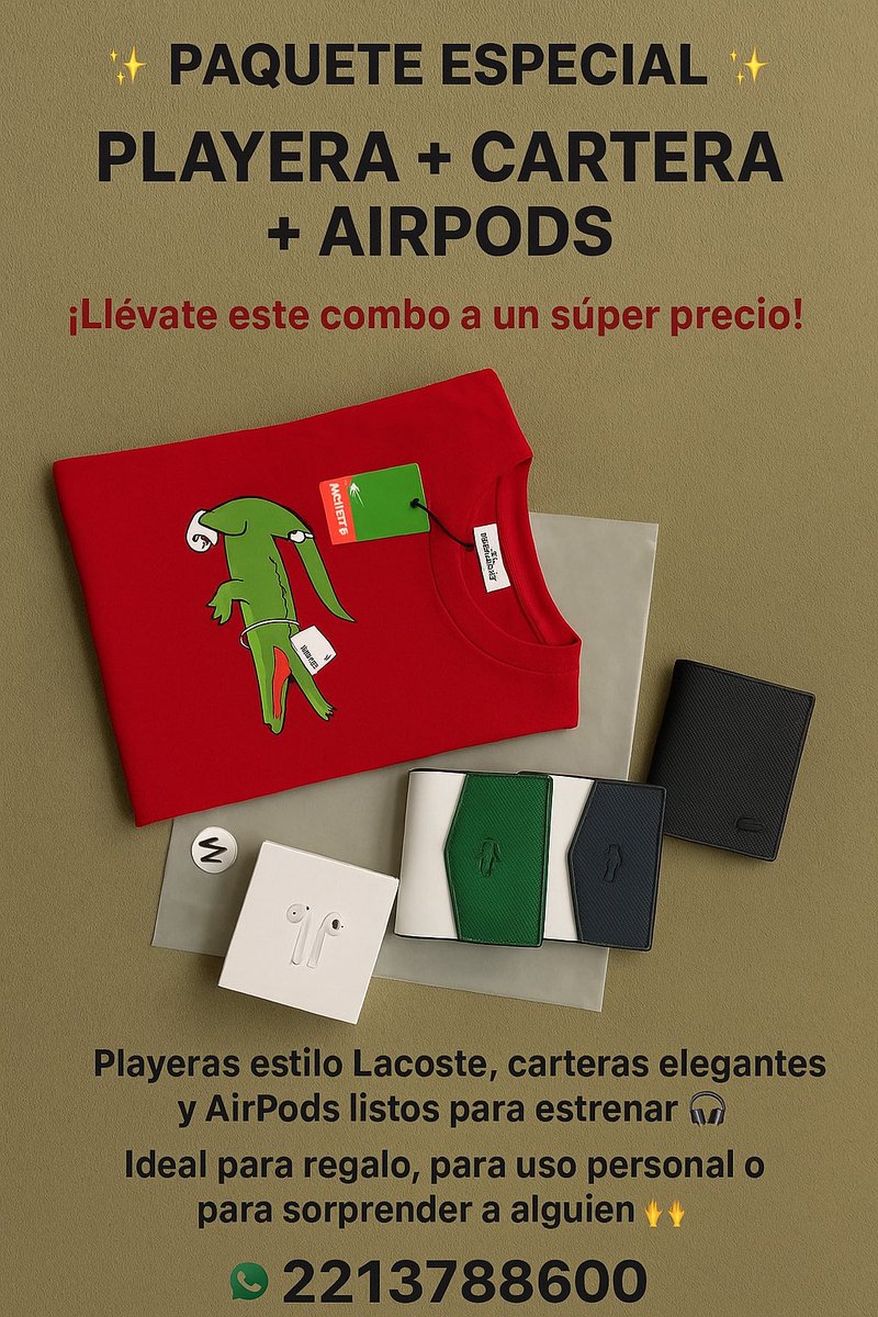 Playeras 👕 | Carteras | Calcetas

📱 Accesorios y reparaciones para tu celular

💬 WhatsApp 2213788600