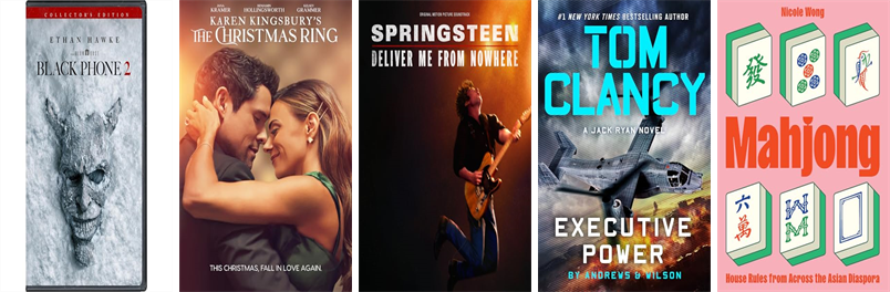 salinalibrary's tweet photo. This week the Salina Free Library has sixteen new books, five new movies, and one new music CD.  New items include Black Phone 2, Karen Kingsbury's the Christmas Ring, Springsteen, Executive Power, The Bodyguard Affair, Mahjong, and Dork Diaries 1. https://t.co/HBe7rVniYY https://t.co/dTRCcbQ36N