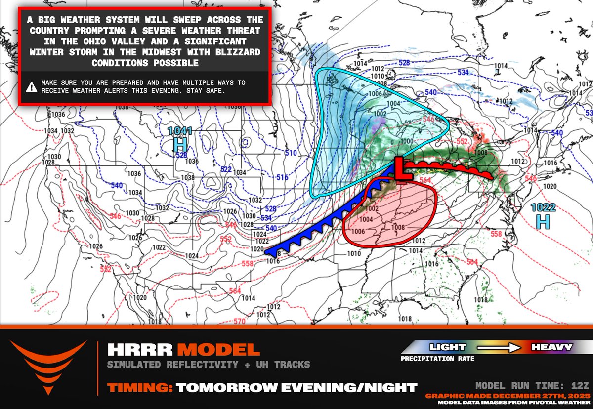 A #TORNADO THREAT could materialize tomorrow (Sunday) afternoon along a surface low track in Illinois and Indiana! This will be ahead of a powerful Arctic front that will bring a return to winter for the Great Lakes Region.

I may be activating winter seadon storm chase mode
