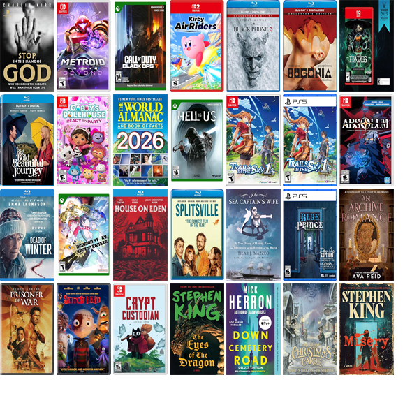 LiverpoolPubLib's tweet photo. This week the Liverpool Public Library has 63 new books and twelve new movies.  New items include Metroid Prime 4. https://t.co/1ptro9NO5I https://t.co/yf9FX2YZO2