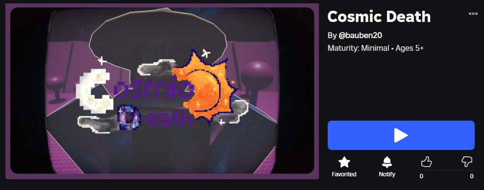 CosmicDeathRBX's tweet photo. Cosmic Death // PART 12
-- We have a new design at Cosmic Death. 
Some of the changes we have made to our promotional stuff:
- New logo
- New roblox page images
- New game icon (COMING SOON!!!)
- New X banner
All of this art belongs to @StvpidM30949 :3 https://t.co/ge8q6VWQkS
