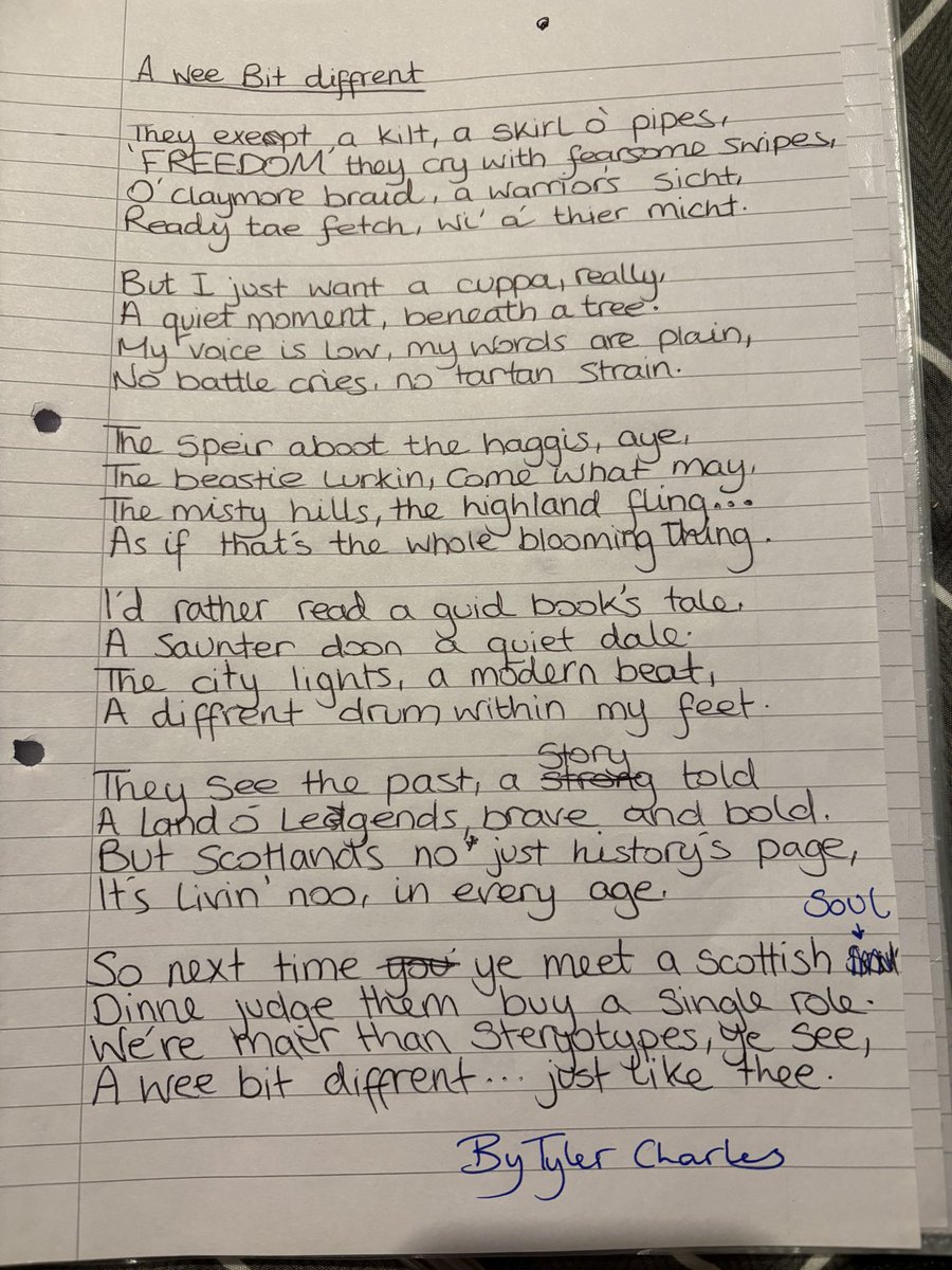 tylerch2006's tweet photo. Beyond the stereotypes. 📝🏴
A wee bit different... just like thee.
#Poetry #Scotland #ScottishPoetry #OriginalWriting https://t.co/ot6gf0NxvA