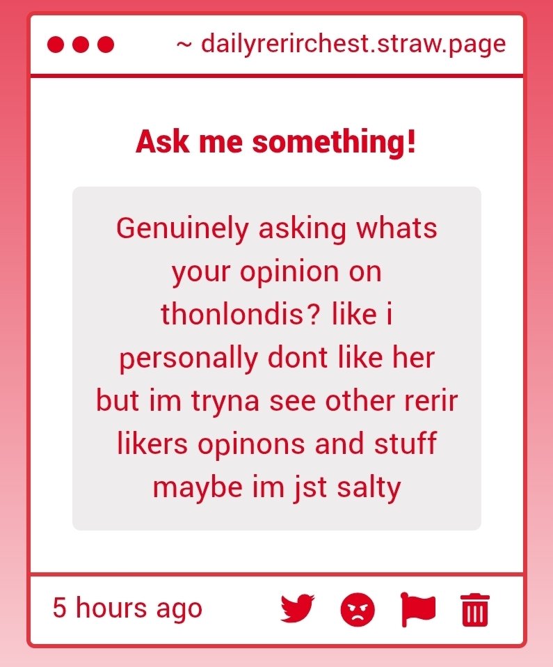 i love her!!! but i can see why someone wouldn't like her

dailyrerirchest.straw.page