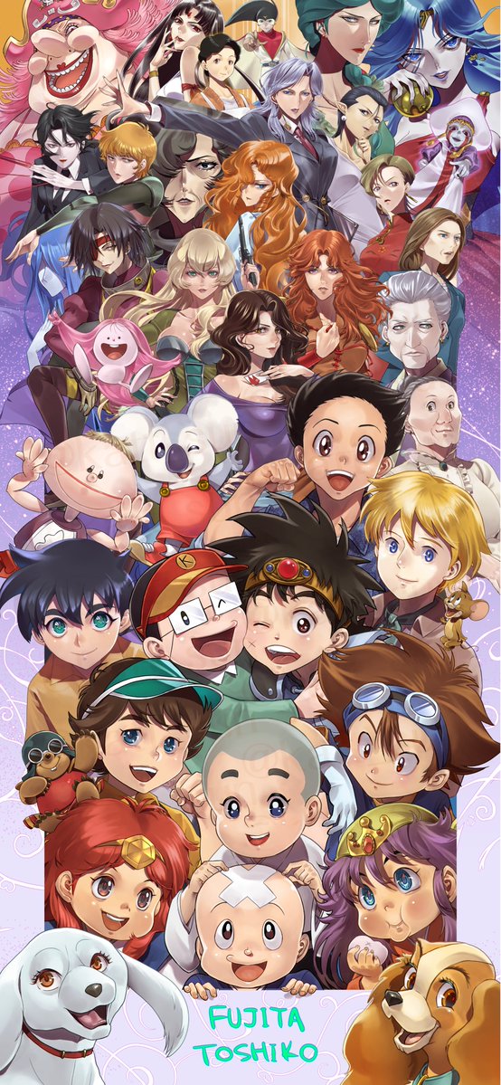 katt_sun's tweet image. 本日は声優、（女優・歌手）藤田淑子さんの命日です。
お誕生日にイラストをアップした際、声の多かったキャラを足してみました。
たくさんの方の愛を感じ、こうしてまだキャラを足していけることが嬉しくもあり、藤田さんの功績と歴史を感じました。
本当にありがとうございます。

＃藤田淑子