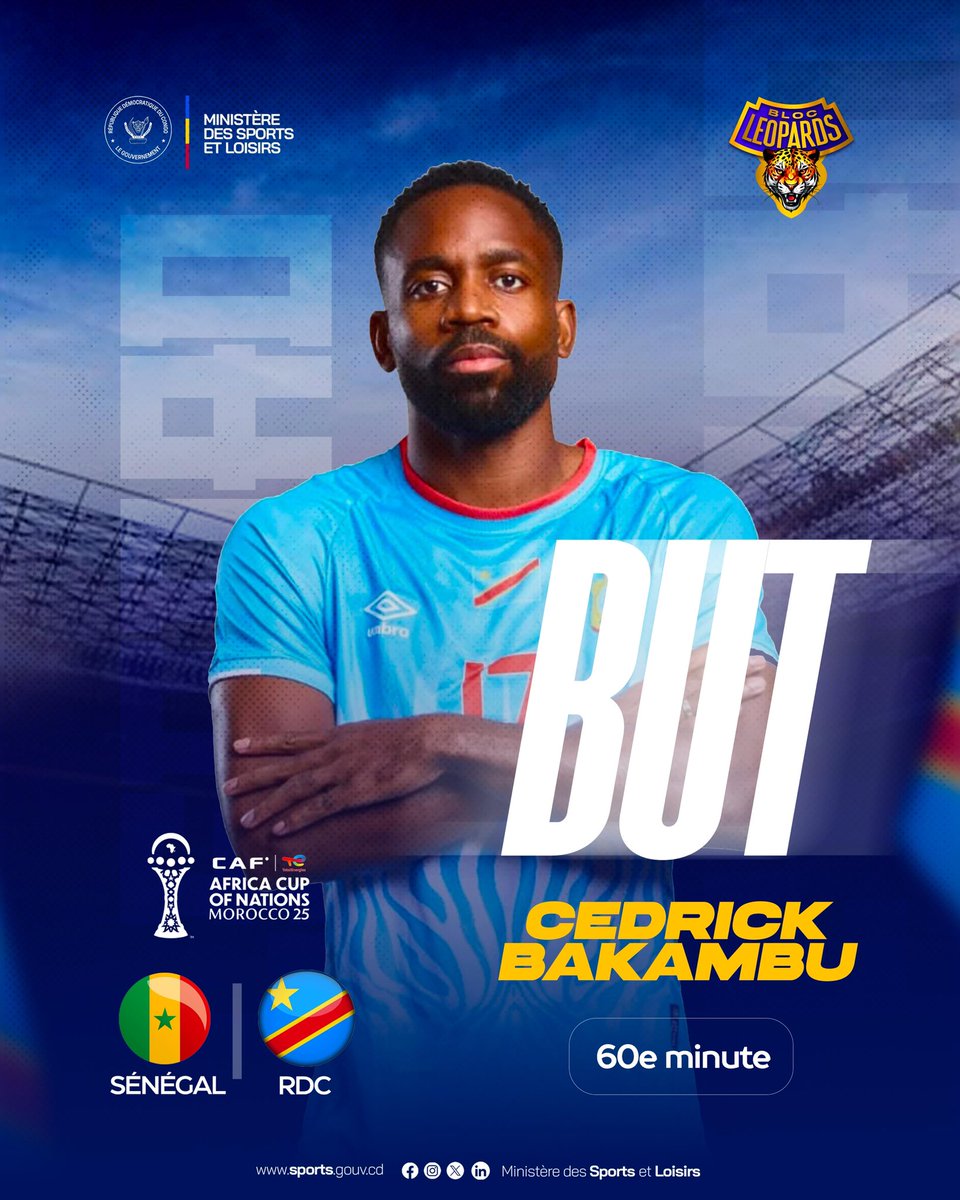 BUUUUT ⚽️🔥
<a href="/Bakambu17/">Cédric Bakambu</a> ouvre le score pour la RDC 🇨🇩🐆

Le Bloc explose 💥

#BlocLéopards #Bakambu #RDC #AFCON2025