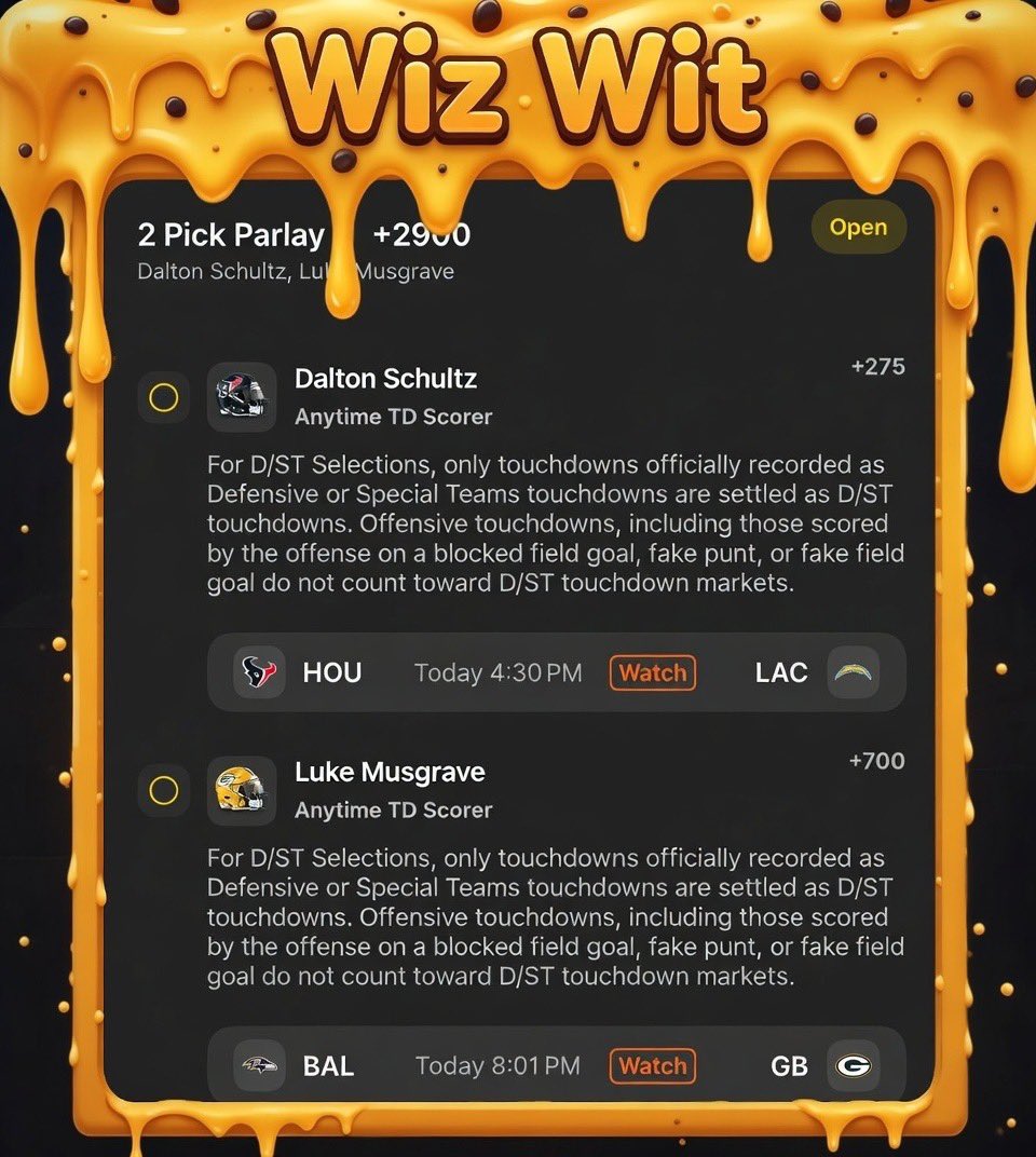 PhillySpecial's tweet image. 🔥🧀 +2900 WIZ WIT 🏈🔥

Hits harder than a @patssteaks "Wit Whiz" – melty Cheez Whiz, onions, Philly perfection! 🧀💦

HITS ? → $100 Giveaway 💸💥

Enter:
✅ Like
♻️ Retweet
💬 Comment "Wiz Wit"

(Follow me to win!)

🔗 ⬇️ Who’s Tailing? 👇
#NFL #GamblingX #SleeperPicks