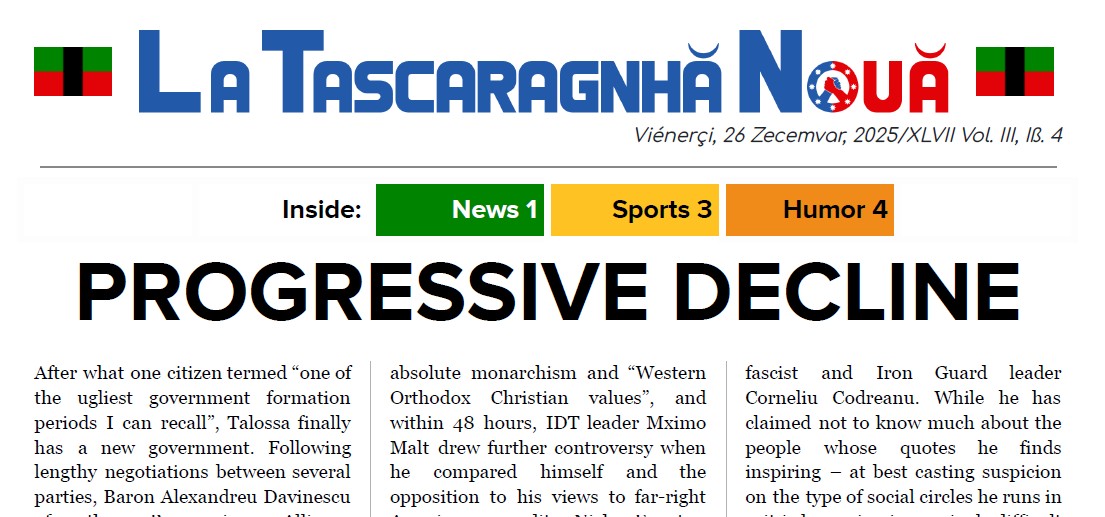 Talossa's tweet photo. Talossa has a long tradition in journalism and political debates. Read the December issue of La Tascaragnhă Nouă, voice of the main opposition party  https://t.co/DQPjmznLbs https://t.co/7AwTSyi2sB