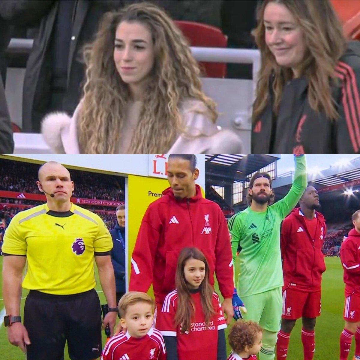Escena mágica en Anfield.

Los hijos de Diogo Jota salen a la cancha con Van Dijk, justo el día en que se enfrentan sus dos ex equipos de Premier, Liverpool y Wolves.

La hinchada canta el "You'll never walk alone" en la tribuna. La esposa de Diogo sonríe ante los aplausos de
