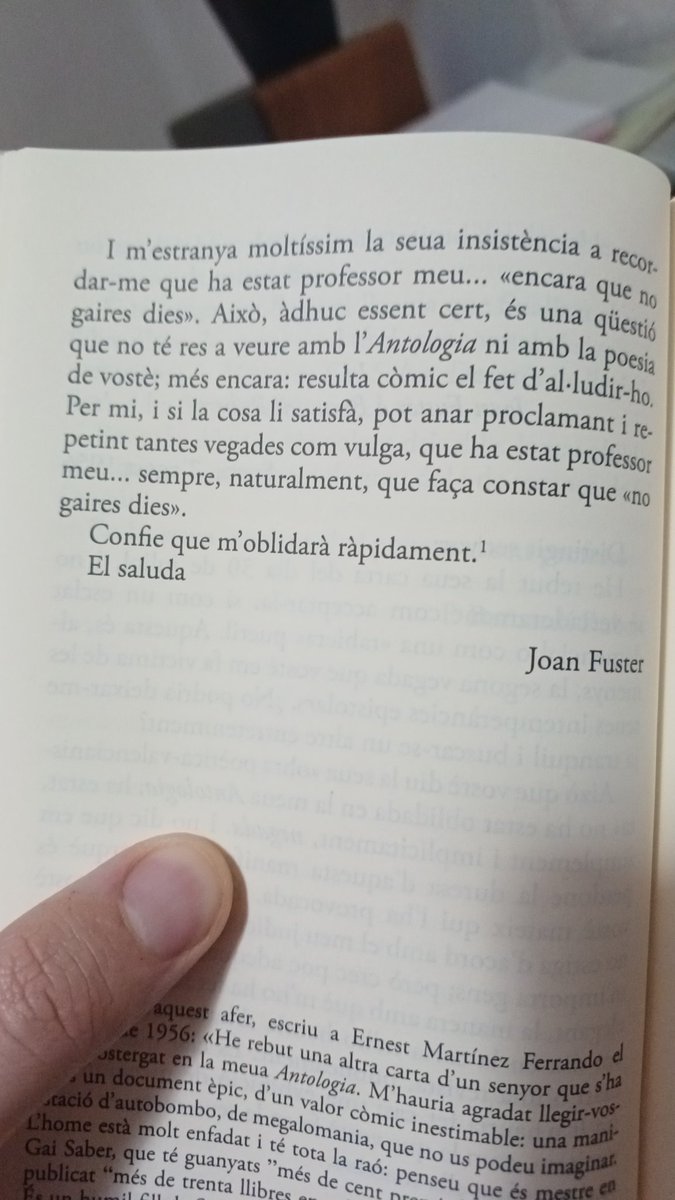 De tard en tard m'agrada recordar aquesta carta que Fuster va escriure a Bernardí Rubert