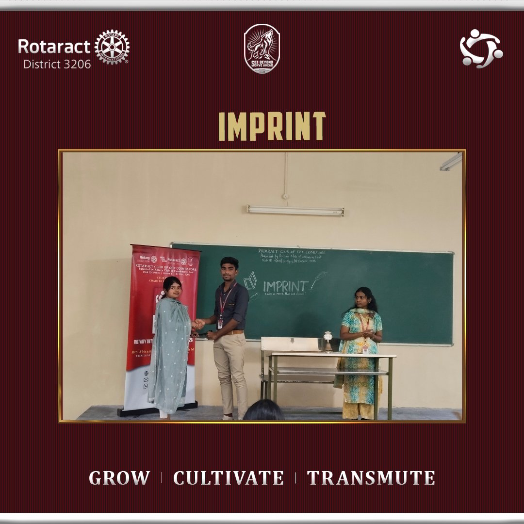 Rotaractgct's tweet photo. Leave a mark that lasts forever"

We, the Rotaract Club of GCT Coimbatore, organized  ‘IMPRINT’ under the avenue of Professional Service on 23/12/2025, a dynamic session designed to help members discover, refine, and project their unique personal brand with confidence. https://t.co/6U5CXkq9Nn