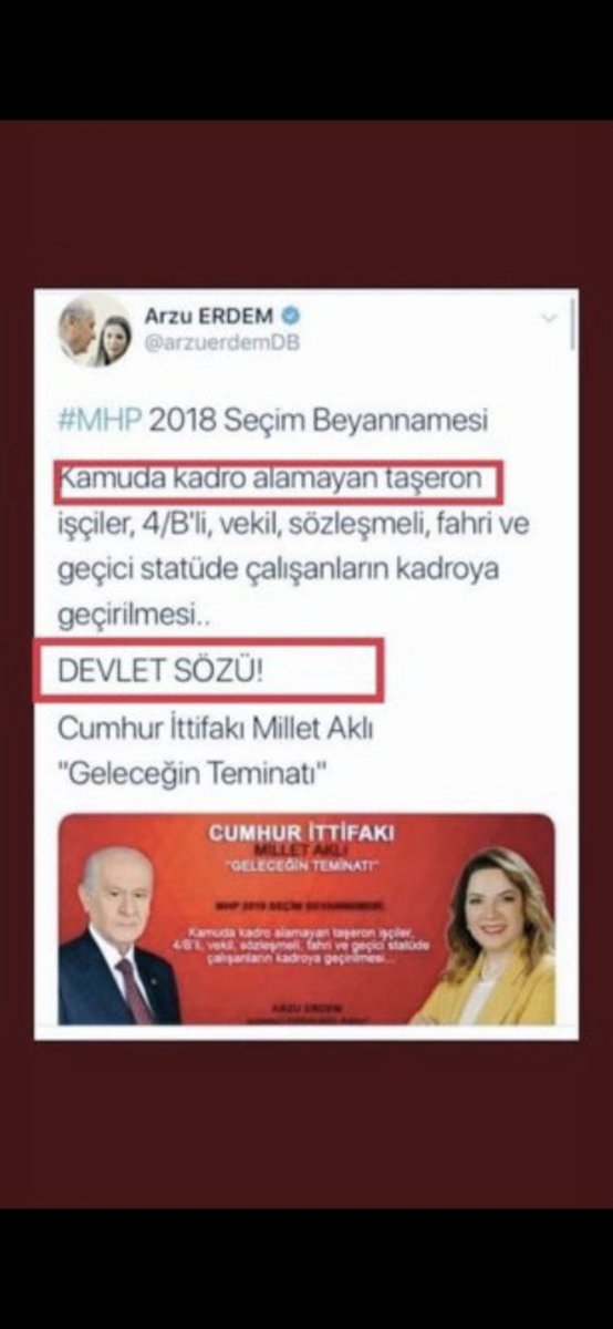 smailAV38223934's tweet photo. #umudunuzvarmı elbette var neden çünkü biz taşeron işçilere verdikleri kadro sözünü seçim beyannamelerine DEVLET SÖZÜ diye yazıp söz verenler mutlaka kanun teklifi verecektir bizim umudumuz var.DEVLET SÖZÜ yerde kalmaz kalmamalı.Sayın Devlet Bahçeli bu sorunu mutlaka çözmelidir. https://t.co/FdKthaX8i7