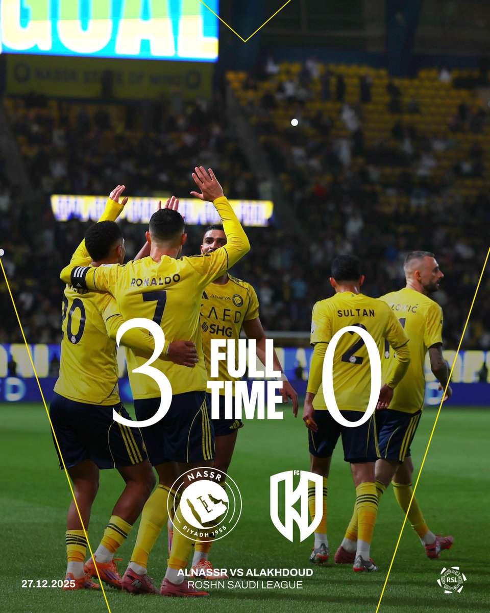 AlNassrFC's tweet image. 🔚 | صافـرة النهايـة! 👏

النصر 3 - 0 الاخدود
⚽⚽ كريستيانو رونالدو
⚽ جواو فيليكس

#النصر_الاخدود