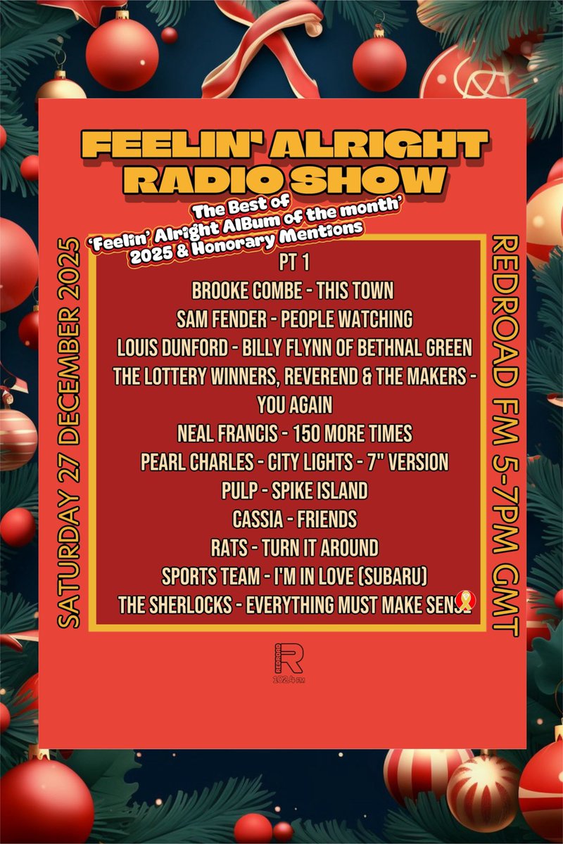 FeelinPromo's tweet image. On today’s #classof2025 #feelinalrightradioshow on @RedroadFM 5 - 7pm GMT Pt1 @brookecombe @samfendermusic 
@LouisDunford @thenealfrancis 
@pearl_charles @LotteryWinners 
@Reverend_Makers @welovepulp 
@wearecassia @thoserats
@SportsTeam_ @TheSherlocks