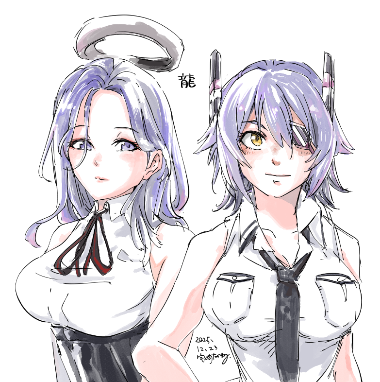 龍田(艦隊これくしょん) ,天龍(艦これ) ,天龍改二(艦これ) 「顔のタイプが違うよなーって思いながら塗っていた。 天龍ちゃんは化粧しない塗りをし」|うざきたかまる🍳万能職⑥巻発売中！のイラスト