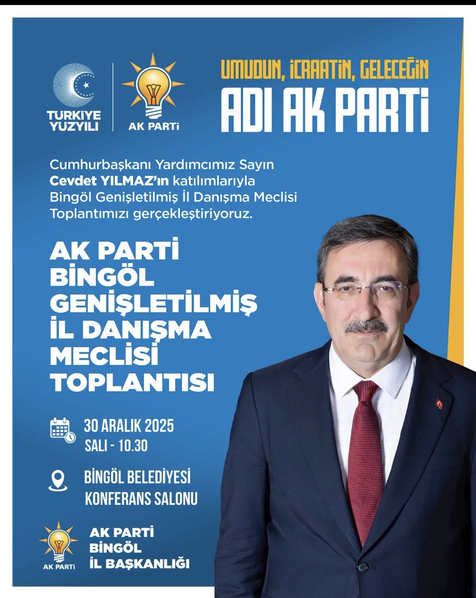 İl teşkilatımız tarafından organize edilen Genişletilmiş İl Danışma Meclisi Toplantısı, Cumhurbaşkanı Yardımcımız Sayın Dr. Cevdet Yılmaz’ın katılımlarıyla gerçekleştirilecektir. Toplantımıza; Milli Eğitim Bakanımız Sayın Yusuf Tekin, Genel Merkez Teşkilat Başkanlığı Bölge