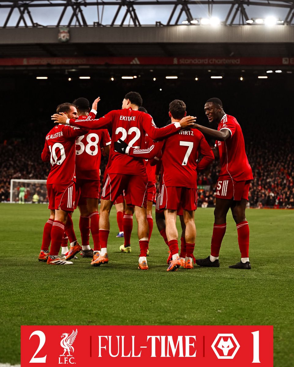 LFCAZE's tweet photo. Matç başa çatdı:
Liverpool 2-1 Wolves
41'⚽ Ryan Gravenberch (🎯 as. Jeremie Frimpong)
42'⚽ Florian Wirtz (🎯 as. Hugo Ekitike)
TƏBRİKLƏR QIRMIZILAR! 💪🏻🔴
#lfcaze https://t.co/Oztz7p5Wnz