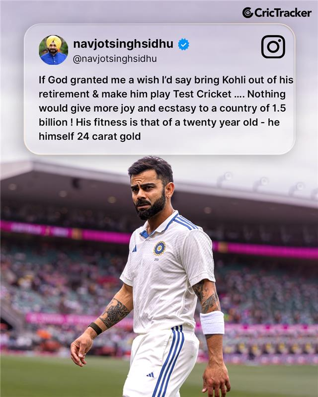 Cricketracker's tweet photo. Navjot Singh Sidhu writes an emotional message for Virat Kohli’s Test return 🥹🏏